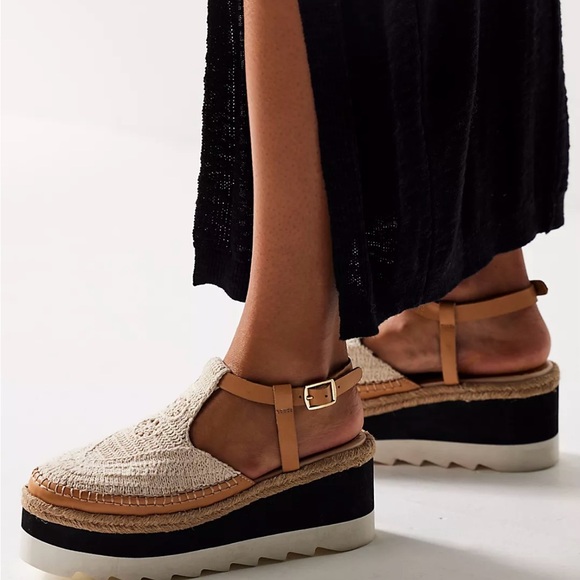 Free People Cream Crochet Platform Espadrille Sandals - Picture 2 of 8